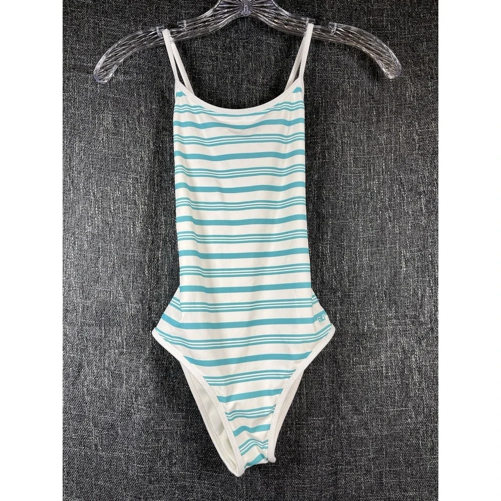 $65 NWT Vineyard Vines Sz M (10-12) Girls Swim Suit White Blue Green Stripe New
